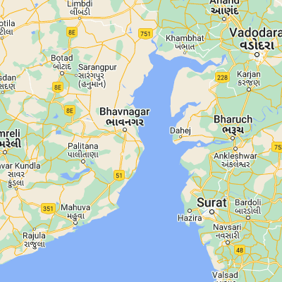 Map showing location of Ghogha (21.683330, 72.283330)