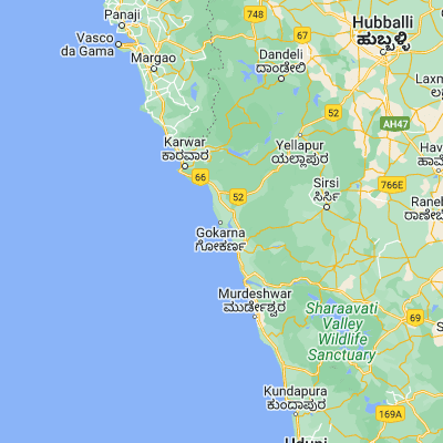 Map showing location of Gokarna (14.550000, 74.316670)