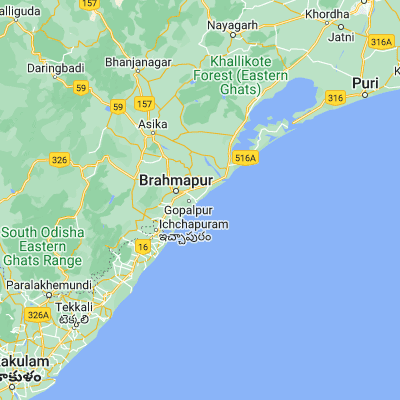 Map showing location of Gopālpur (19.266670, 84.916670)