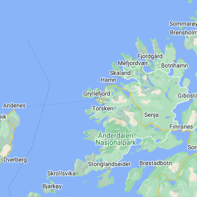 Map showing location of Gryllefjord (69.363040, 17.052840)
