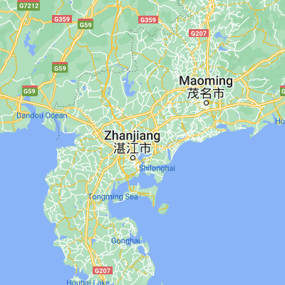 Map showing location of Guandu (21.384500, 110.437540)