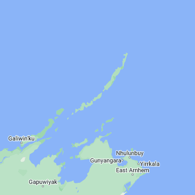 Map showing location of Guluwuru Island (-11.527200, 136.424610)