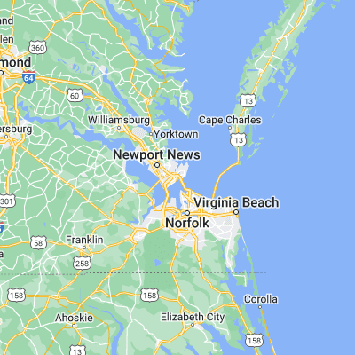 Map showing location of Hampton (37.029870, -76.345220)