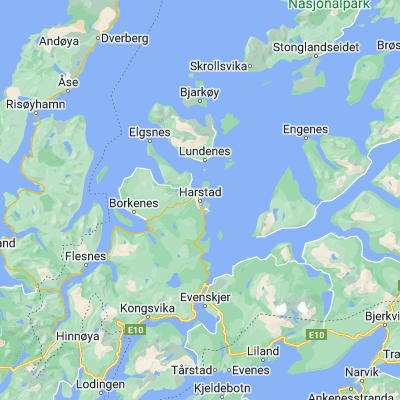 Map showing location of Harstad (68.798330, 16.541650)