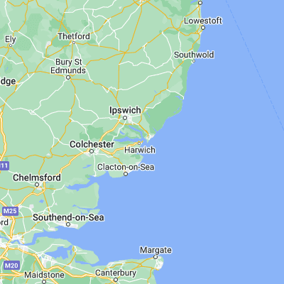 Map showing location of Harwich (51.941940, 1.284370)
