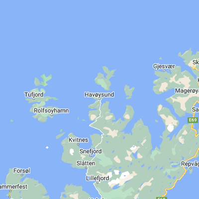 Map showing location of Havøysund (70.996340, 24.662170)