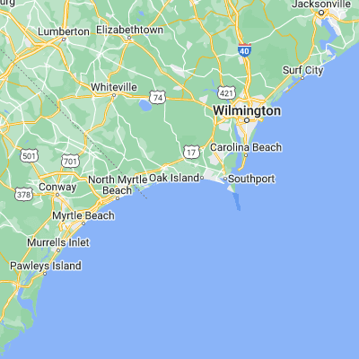 Map showing location of Holden Beach (33.913510, -78.303890)