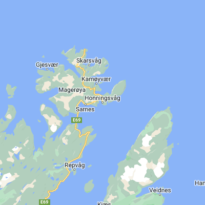 Map showing location of Honningsvåg (70.982090, 25.970370)