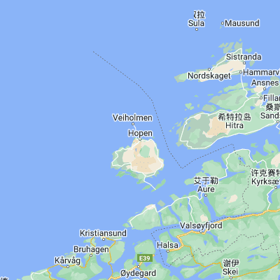 Map showing location of Hopen (63.463440, 8.013900)