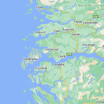 Map showing location of Hyllestad (61.171090, 5.296030)