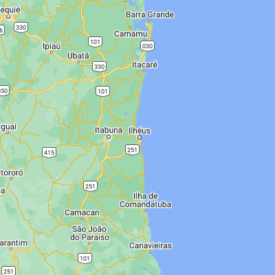Map showing location of Ilhéus (-14.788890, -39.049440)
