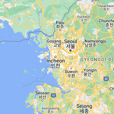 Map showing location of Incheon (37.453610, 126.731670)