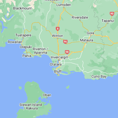 Map showing location of Invercargill (-46.400000, 168.350000)