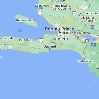 Map showing location of Jacmel (18.234170, -72.534720)