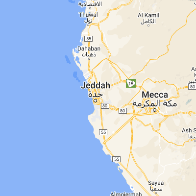 Map showing location of Jeddah (21.516940, 39.219170)