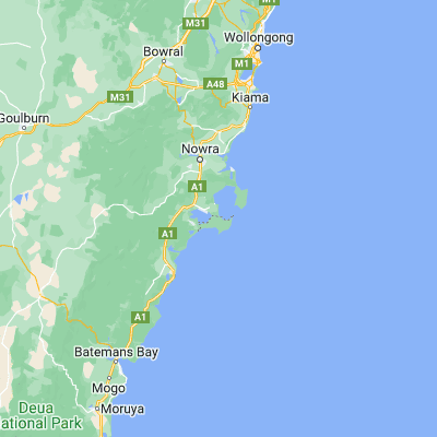 Map showing location of Jervis Bay (-35.133330, 150.700000)
