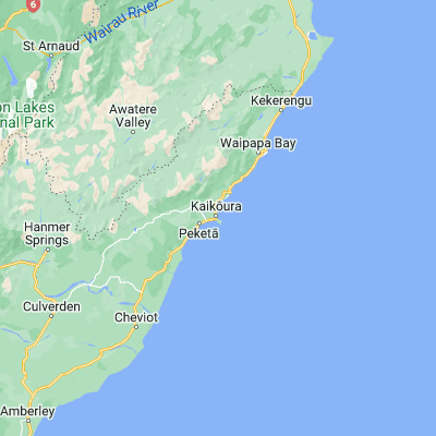 Map showing location of Kaikoura (-42.407490, 173.681320)
