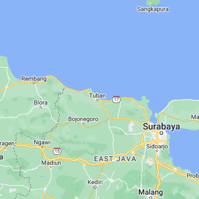 Map showing location of Kajongan (-6.893300, 112.060400)
