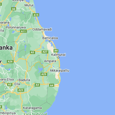 Map showing location of Kalmunai (7.416670, 81.816670)
