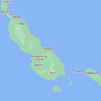 Map showing location of Kieta (-6.216670, 155.633330)