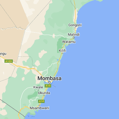 Map showing location of Kilifi (-3.630450, 39.849920)