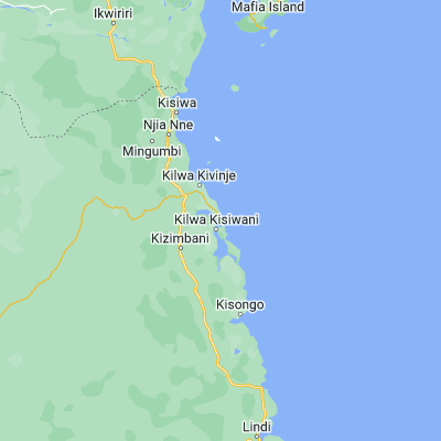 Map showing location of Kilwa Masoko (-8.925100, 39.513100)