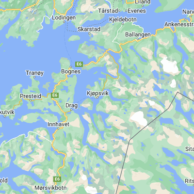 Map showing location of Kjøpsvik (68.096960, 16.374160)