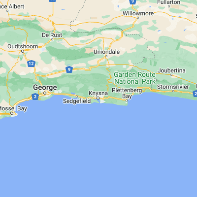 Map showing location of Knysna (-34.036270, 23.047130)