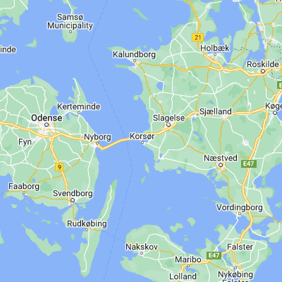 Map showing location of Korsør (55.329930, 11.138570)