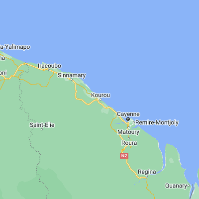 Map showing location of Kourou (5.155180, -52.647790)