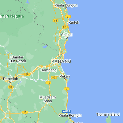 Map showing location of Kuantan (3.807700, 103.326000)