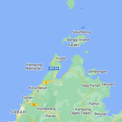 Map showing location of Kudat (6.883700, 116.847700)