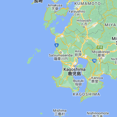 Map showing location of Kushikino (31.716670, 130.266670)