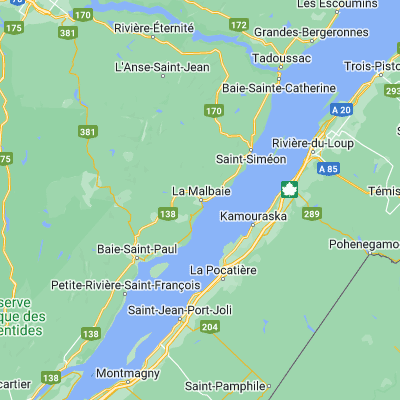 Map showing location of La Malbaie (47.657530, -70.155940)