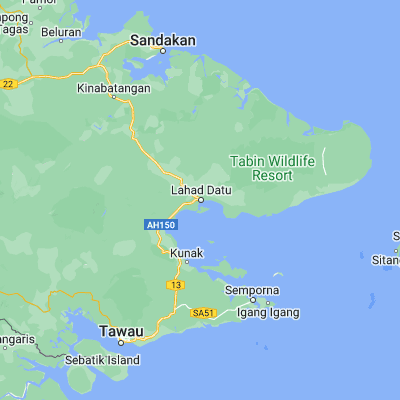 Map showing location of Lahad Datu (5.026800, 118.327000)