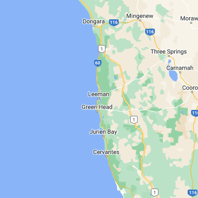 Map showing location of Leeman (-29.949370, 114.982100)