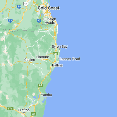 Map showing location of Lennox Head (-28.793110, 153.593920)