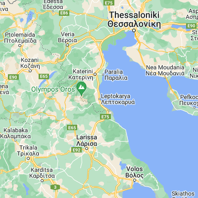 Map showing location of Leptokaryá (40.058330, 22.561390)