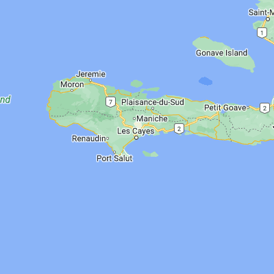 Map showing location of Les Cayes (18.200000, -73.750000)