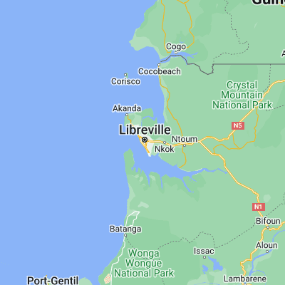 Map showing location of Libreville (0.392410, 9.453560)
