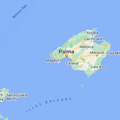 Map showing location of Magaluf (39.511100, 2.535300)