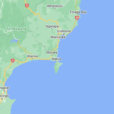 Map showing location of Mahanga Beach (-39.008610, 177.885000)