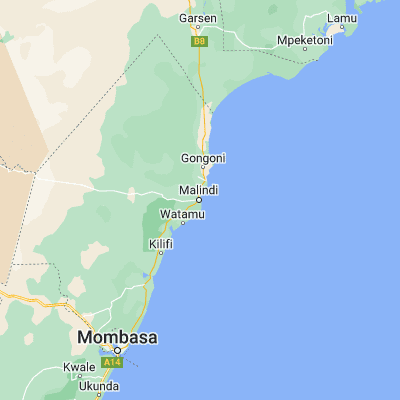 Map showing location of Malindi (-3.217990, 40.116920)