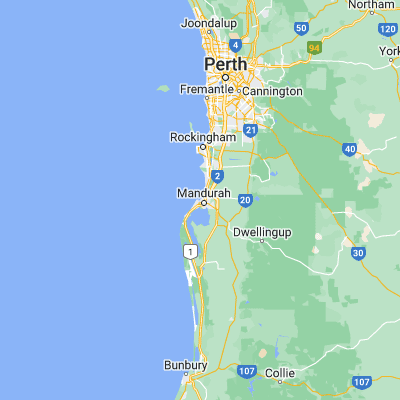 Map showing location of Mandurah (-32.526900, 115.721700)