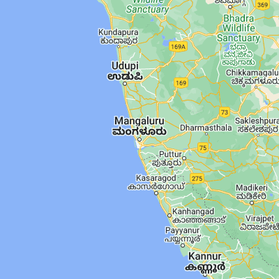 Map showing location of Mangalore (12.917230, 74.856030)