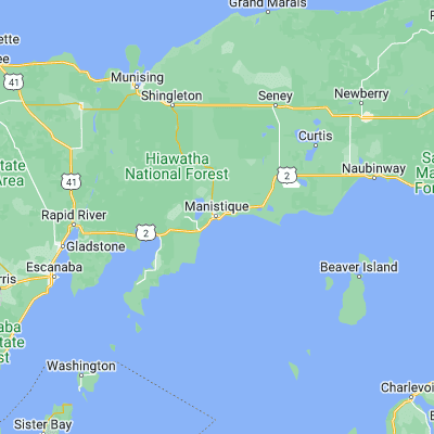 Map showing location of Manistique (45.957750, -86.246250)