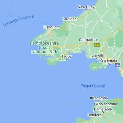 Map showing location of Manorbier (51.645830, -4.795830)