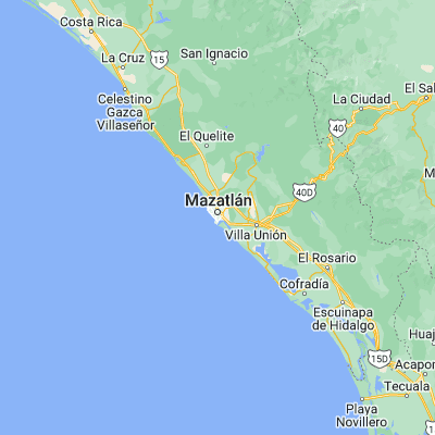 Map showing location of Mazatlán (23.232900, -106.406160)