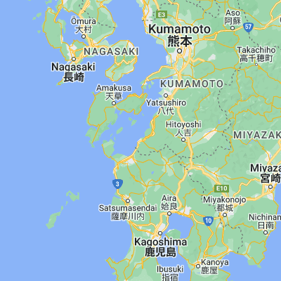 Map showing location of Minamata (32.216670, 130.400000)