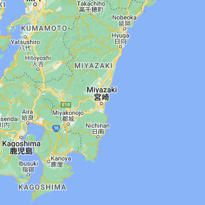 Map showing location of Miyazaki-shi (31.911110, 131.423890)